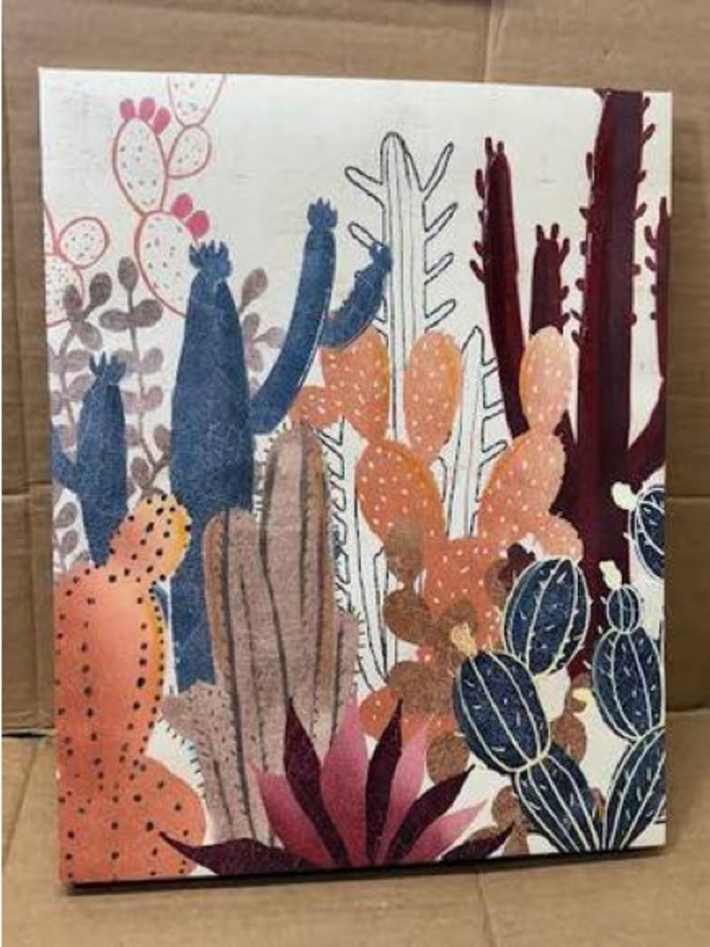 'Textured Cacti' Modern Accent Canvas Art